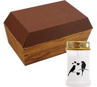 Cercueil pour animaux taille "S" avec bougie funéraire - Design : bois, bougie : perruche