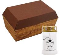 Cercueil pour animaux taille "S" avec bougie funéraire - Design : bois, bougie : souris 2