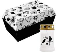 Cercueil pour animaux taille "S" avec bougie funéraire - Design : coeurs, bougie : perruche