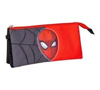 CERD- LIFE'S LITTLE MOMENTS Trousse Scolaire 3 Compartiments Spiderman - Rouge et Noire - 22 - 5x2x11 - 5 cm - 100% Polyester - Ferm Rouge