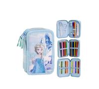CERDÁ – Trousse scolaire triple La Reine des Neiges 12,5x6,5x19,5 cm Or, accessoires inclus