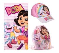 CERDÁ LIFE'S LITTLE MOMENTS Ensemble Dora la Exploradora : Serviette de Plage et de Piscine, Chapeau et Sac à Dos - Ensemble Dora l'exploratrice pour Enfants avec Chapeau, Serviette et Sac
