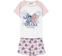 CERDÁ LIFE'S LITTLE MOMENTS Pyjama Stitch pour Enfants - Rose et Blanc - Taille 10 Ans - Pyjama Court en 100% Coton 145 g/m² - Imprimé Stitch et Angel - Produit Original Fabriqué en Espagne