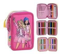 CERDÁ LIFE'S LITTLE MOMENTS Giotto Barbie Plumier avec Crayons, feutres et stylos | Trousse Scolaire complète Triple avec Motif Barbie, Barbie, 12.5x6.5x19.5 cm, Licence