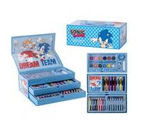 CERDÁ LIFE'S LITTLE MOMENTS Grand set de papeterie et de coloriage Sonic pour enfants - kit créatif avec crayons de couleur, feutres et accessoires dans une valisette pratique