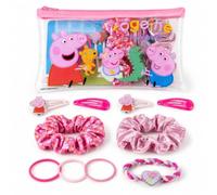 CERDÁ LIFE'S LITTLE MOMENTS Kit 11 Accessoires Cheveux Peppa Pig | 11 Accessoires : 4 Barrettes, 2 Chouchous, 3 Élastiques fins, 1 Élastique tressé, Pochette zippée