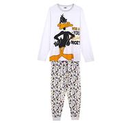 CERDÁ LIFE'S LITTLE MOMENTS Pyjama Jeu d'hiver du Canard Lucas des Looney Tunes 100% Coton avec T-Shirt et Pantalon-Licence Officielle Warner Bros Ensemble de Pijama, Blanc, L Homme