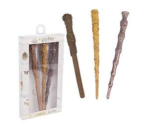 CERDÁ Life's Little Moments - Set d'Écriture Harry Potter - Pack de 3 Stylos Noirs en Forme de Baguettes de Harry Potter, Dumbledore et Hermione - Licence Officielle Warner Bros