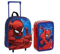 CERDÁ LIFE'S LITTLE MOMENTS Set pour enfant Sac à dos trolley 3D Spiderman-25 x 31 x 10 cm & Plumier Spiderman avec marqueurs, stylos et crayons