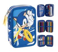 CERDÁ LIFE'S LITTLE MOMENTS Sonic The Hedgehog Trousse Garnie Deluxe 3 Compartiments Enfant | Trousse Scolaire Remplie avec Crayons de Couleur et Fournitures Scolaires | Trousse Scolaire Organisée