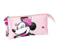 CERDÁ LIFE'S LITTLE MOMENTS Trousse 3 Compartiments Minnie Mouse - Rose - 22,5x2x11,5 cm - en 100% Polyester - Motif Minnie Mouse - Produit Original Conçu en Espagne