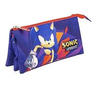 CERDÁ LIFE'S LITTLE MOMENTS Trousse 3 Compartiments Sonic Prime - Rouge et Bleue - 22,5x2x11,5 cm - Trousse en Polyester - Fermeture Éclair - Motif Sonic Prime - Produit Original Conçu en Espagne