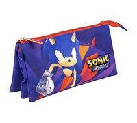 CERDÁ LIFE'S LITTLE MOMENTS Trousse 3 Compartiments Sonic Prime - Rouge et Bleue - 22,5x2x11,5 cm - Trousse en Polyester - Fermeture Éclair - Motif Sonic Prime - Produit Original Conçu en Espagne