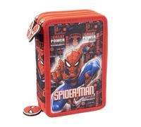 CERDÁ LIFE'S LITTLE MOMENTS Trousse à 3 fermetures éclair pour école primaire avec stylos, crayons et feutres, pour enfant et fille, Noir et rouge Marvel 704438, Marvel Spider-Man