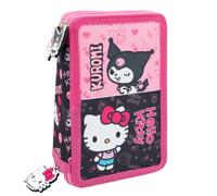 CERDÁ LIFE'S LITTLE MOMENTS Trousse à 3 fermetures éclair pour école primaire avec stylos, crayons et feutres, pour enfant et fille, Rose et noir 119652, Hello Kitty Friends