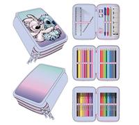 CERDÁ LIFE'S LITTLE MOMENTS Trousse à Crayons Stitch à 3 Compartiments - Lilas - 12,5 x 6,5 x 19,5 cm - Fermeture à glissière - Accessoires Inclus - Produit Original conçu en Espagne