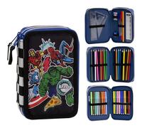 CERDÁ LIFE'S LITTLE MOMENTS Trousse avec Accessoires Giotto Avengers avec marqueurs, Crayons et stylos | Trousse Scolaire Triple avec Motif de Super-héros Marvel, Avengers, 12.5x6.5x19.5 cm, Licence
