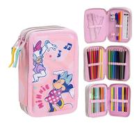 CERDÁ LIFE'S LITTLE MOMENTS Trousse avec Accessoires Giotto Minnie Mouse avec marqueurs, Crayons et stylos | Trousse Scolaire Triple avec Motif Disney, Minnie, 12.5x6.5x19.5 cm, Licence