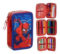 CERDÁ Life's Little Moments Trousse triple pour enfant Spiderman avec marqueurs, stylos et crayons