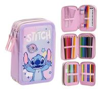 CERDÁ LIFE'S LITTLE MOMENTS Trousse avec Accessoires Giotto Stitch avec marqueurs, Crayons et stylos | Trousse Scolaire complète avec Motif Disney, Point (Stitch), 12.5x6.5x19.5 cm, Licence