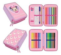 CERDÁ LIFE'S LITTLE MOMENTS Trousse avec Accessoires Minnie avec marqueurs, stylos et Crayons de Couleur | Trousse Scolaire Triple avec Motif Disney, Minnie, 12.5x19.5x4.5 cm, Licence
