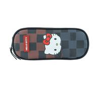 CERDÁ LIFE'S LITTLE MOMENTS Trousse ovale Hello Kitty 22,5 x 11 x 8 cm - 3 compartiments avec élastiques porte-stylos, fermeture éclair, effet cuir PU, licence officielle Sanrio Cerdà