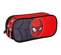 Trousse Scolaire 2 Compartiments Spiderman - Rouge et Noire - 22,5x8x10 cm - 100% Polyester - Fermeture Éclair - Motif Spiderman - Produit Original Conçu en Espagne