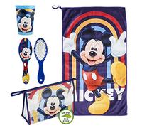 CERDÁ LIFE'S LITTLE MOMENTS, Trousse Toilette Enfants Transparente Mickey Mouse Composé [ Verre en Plastique + Brosse à Cheveux + Serviette en Microfibre ], Licence Officielle Disney Bleu