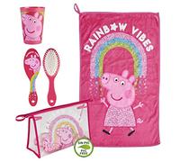 CERDÁ LIFE'S LITTLE MOMENTS, Trousse Toilette Enfants Transparente Peppa Pig Composé [ Verre en Plastique + Brosse à Cheveux + Serviette en Microfibre ], Licence Officielle Hasbro Fuchsia