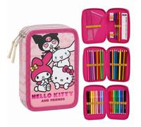 CERDÁ LIFE'S LITTLE MOMENTS Trousse Triple Hello Kitty | Trousse garnie 3 compartiments : crayons de couleur, feutres, règles, gomme et taille-crayon