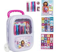 CERDÁ LIFE'S LITTLE MOMENTS Valise à roulettes Gabby's Dollhouse avec feutres, crayons et autocollants - Coffret créatif pour enfants avec roulettes pour filles et fans de Gabby's Dollhouse