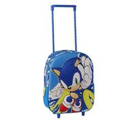 Sac à Dos à roulettes Sonic pour Enfant - Sac à Dos Trolley Scolaire 3D en EVA Bleu, poignée télescopique et Poche en Maille latérale, idéal pour crèche et Retour à l'école