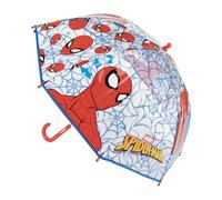 Parapluie pour enfant Spider-Man Marvel - Parapluie manuel transparent 45 cm en POE bleu avec imprimé toiles d'araignées, structure en fibre de verre résistante et manche incurvé, licence officielle