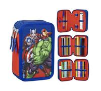 Cerda Trousse Scolaire Avengers avec 1 Crayon HB, 2 stylos, 1 Paire de Ciseaux, 1 Gomme, 1 Taille-Crayon, 1 règle, 18 Couleurs de Crayon et 18 feutres Giotto, Rouge et Bleu - Avengers, 8 Count (Pack