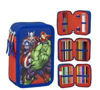 Cerda Trousse Scolaire Avengers avec 1 Crayon HB, 2 stylos, 1 Paire de Ciseaux, 1 Gomme, 1 Taille-Crayon, 1 règle, 18 Couleurs de Crayon et 18 feutres Giotto, Rouge et Bleu - Avengers, 8 Count (Pack