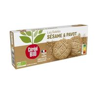 Céréal Bio - Biscuit Sesame Pavot craquant de 132g, sans sucres ajoutés - Alimentation bio saine et gourmande - Le Lot De 4