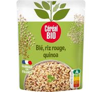 CÉRÉAL BIO - Blé, Riz Rouge & Quinoa Bio - Trio de Céréales Bio au Naturel - Repas Prêt à Réchauffer en 2 min - Riche en Fibres & Protéines - Sans Additifs - Nutriscore A - 250 g