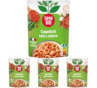 Céréal Bio Cappelletti Tofu, Epinards, Chèvre - Sachet Micro-ondable, Rapide à Réchauffer - Plat Bio - 220g - 193192 (Lot de 4)