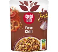 CÉRÉAL BIO - Chili Végétal aux Haricots Rouges, Blé et Soja - Plat Bio Riche en Protéines - Prêt en 2 min au Micro-Ondes - le sachet de 220g - Le Lot De 4