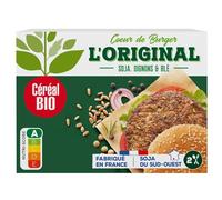 CÉRÉAL BIO Coeur de Burger l'Original Soja, Oignons & Blé Bio 160g - Lot de 2 Burgers Végétaux, Fabriqué en France - Lot de 3