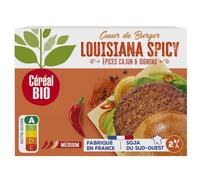 Céréal Bio Cœur de Burger Louisiana Spicy - Galettes Végétales Bio au Soja, Blé & Épices Cajun - Végan, Riche en Protéines, Prêt en 5 Min - 160g (2 x 80g)