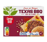 Céréal Bio Cœur de Burger Texas BBQ - Galettes Végétales Bio au Soja, Blé & Epices - Végan, Riche en Protéines, Simple et Rapide à réchauffer - 160g (2 x 80g)