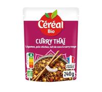 CÉRÉAL BIO - Curry Thai Lentilles, Pois Chiches & Légumes au Lait de Coco - Plat Cuisiné Bio Individuel - Repas Prêt à Réchauffer en 2 min - Riche en Fibres & Protéines - Nutriscore A - 240 g