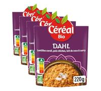 CÉRÉAL BIO - Dahl Végétarien Bio - Lentilles Corail, Pois Chiches & Lait de Coco - Cumin - Plat Cuisiné Bio Individuel - Repas Prêt à Réchauffer en 2 min - Riche en Fibres & Protéines - 220 g
