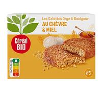 CÉRÉAL BIO - Galettes Orge, Chèvre & Miel Bio - Galettes Végétales Bio aux Céréales, Fromage de Chèvre & Miel - Gourmandes & Végétariennes - Nutriscore A - 200 g