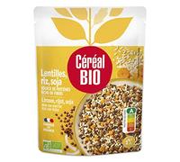 Céréal Bio Lentilles Riz Soja Végétarien - Lentilles Vertes, Riz Complet, Soja Bio - Plat Cuisiné Bio Individuel, Micro-Ondable, Riche en Fibres, Prêt à Réchauffer - 250g