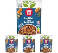 Céréal Bio Lentilles Vertes Bio, Carottes, Oignons, Tofu - Plat Cuisiné Bio Individuel, Micro-Ondable, Prêt à Réchauffer - 260g (Lot de 4)