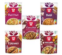 Céréal Bio Lot 5 Plats Cuisinés Végétariens - Saveurs d'Asie - Nouilles, Riz, Légumes, Épices - Bio, Micro-Ondables, Prêts à Réchauffer - 5 x 220g