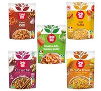 Céréal Bio Lot 5 Plats Cuisinés Végétariens - Saveurs du Monde - Quinoa, Riz, Lentilles, Légumes - Bio, Micro-Ondables, Prêts à Réchauffer - 5 x 220g