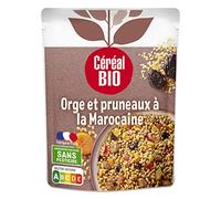 CÉRÉAL BIO - Orge, Pruneaux, Légumes & Épices Marocaines Bio - Plat Cuisiné Bio Individuel - Repas Prêt à Réchauffer en 2 min - Riche en Fibres & Protéines - Nutriscore A - 220 g